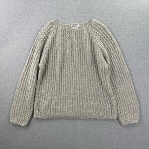 Vintage Campus Casuals Sweater Womens M Beige Loose 3D Knit Crochet Soft Cozy